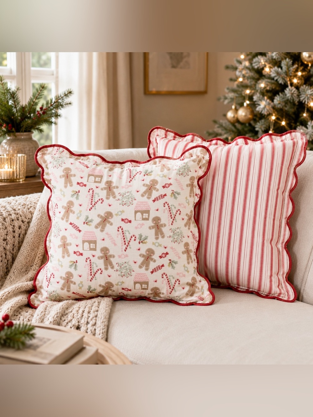 Cupcakes & Cashmere Christmas Gingerbread Candy Cane Pillows Set of 2 NWT.